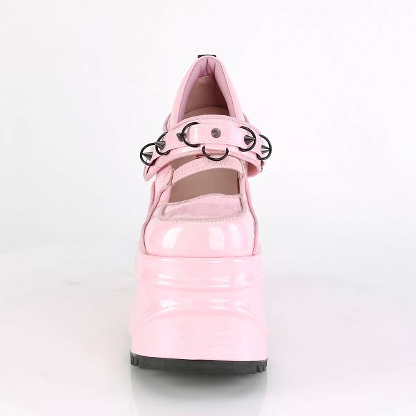 Demonia Wave-48 Baby Pink Hologram Patent Schuhe Herren D685-071 Gothic Mary Jane Schuhe Plateau Pink Deutschland SALE